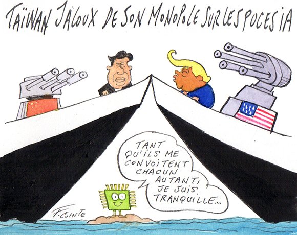 Dessin: Taiwan refuse de partager la production de puces d’IA avec les USA